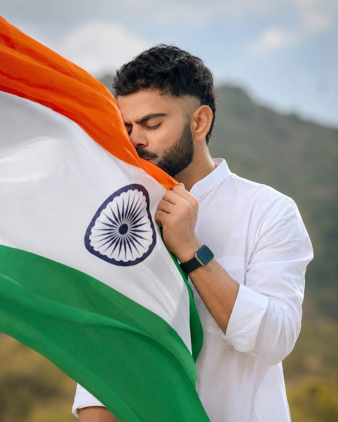 Ultra Realistic Indian Flag Kissing Portrait AI Prompt (8K Cinematic)