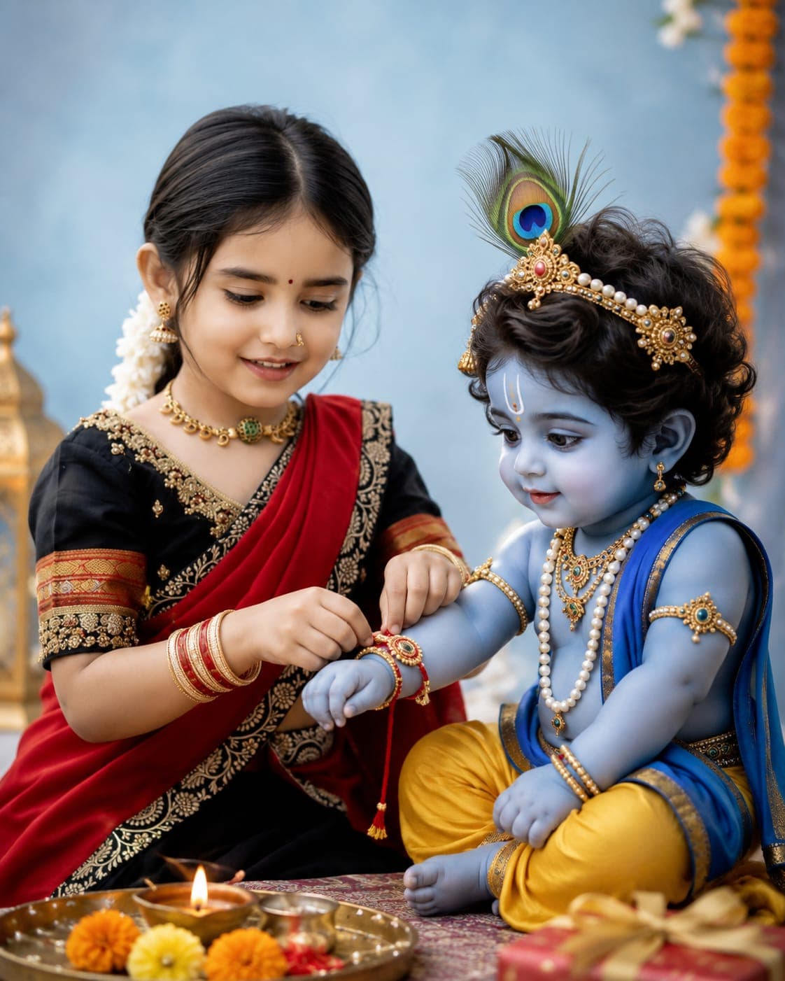 Raksha Bandhan Krishna AI Photo Prompt – Create a Divine Sister-Brother Portrait