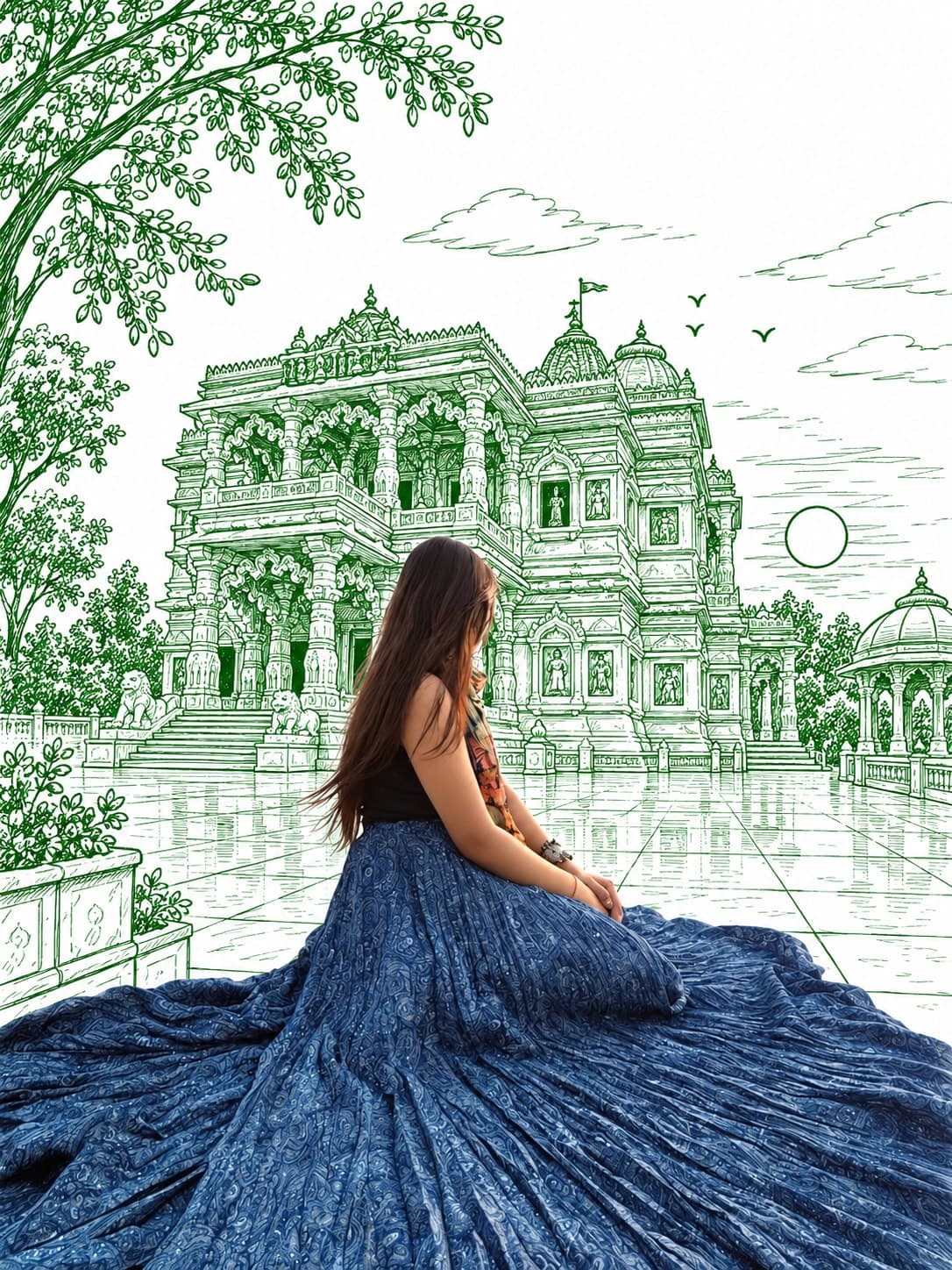 💚 Green Sketch Effect — Real Photo × Hand-Drawn Art